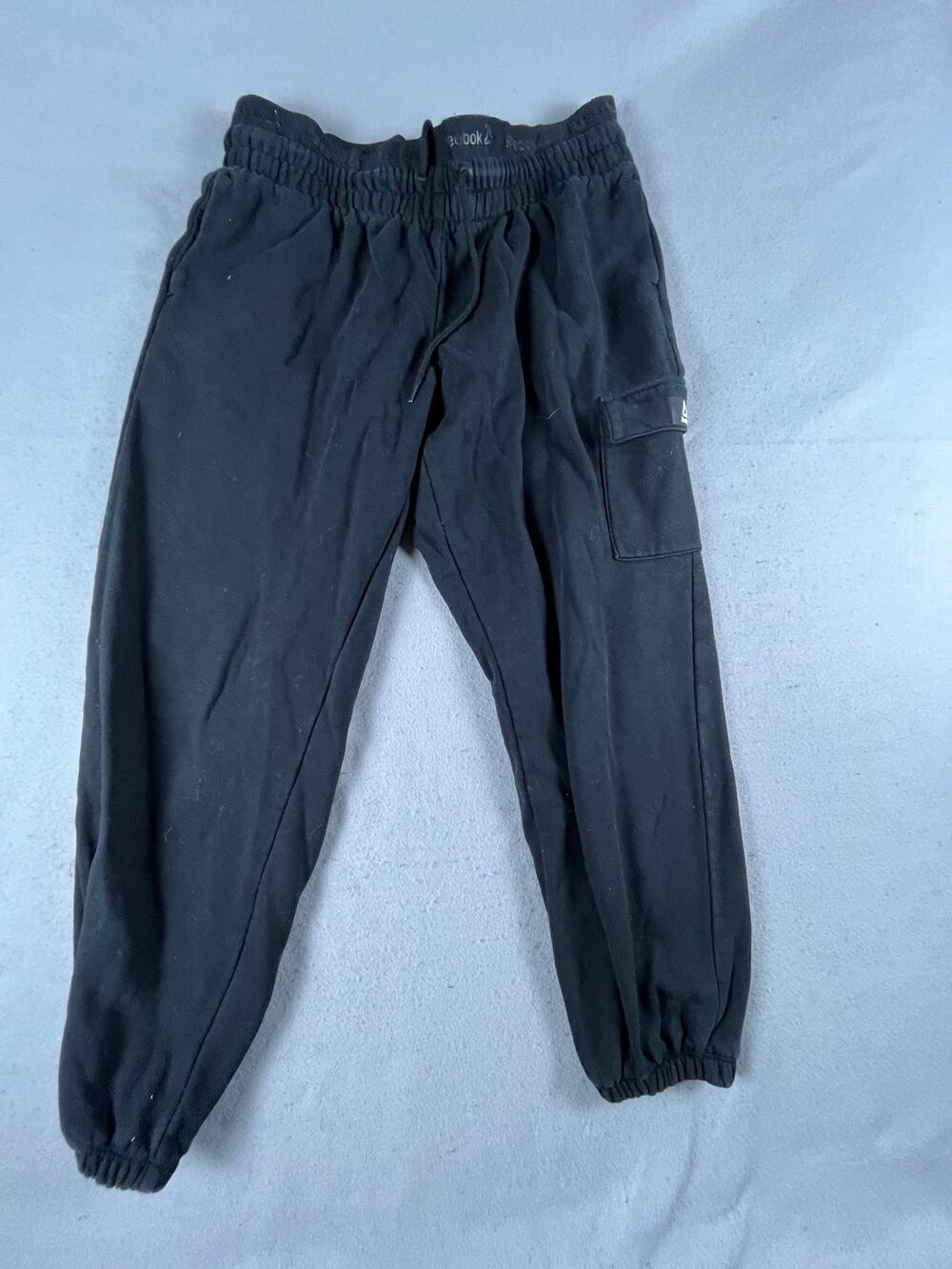 Reebok Sweatpants Mens 34x24 Black Tapered Cargo Fleece Joggers Athleisure Sport